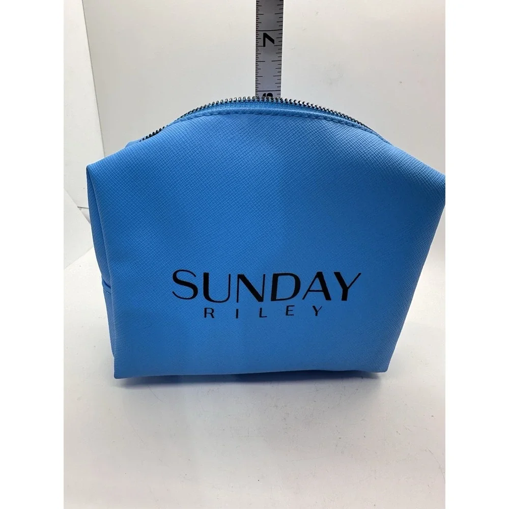 Sunday Riley Blue Zip Cosmetic Makeup Bag‎ Travel Toiletry Pouch New